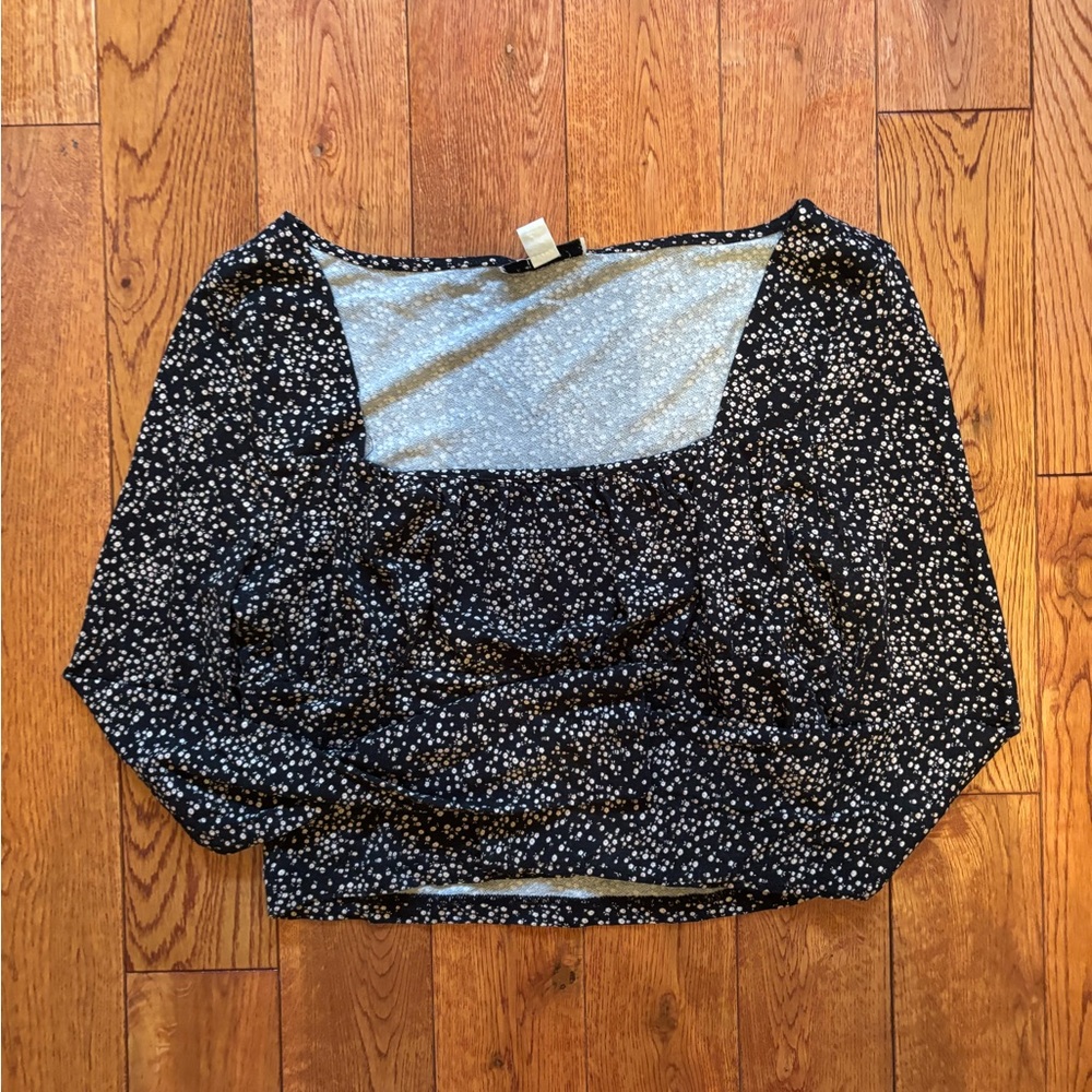 Topshop Gray Top with Black Floral Trim